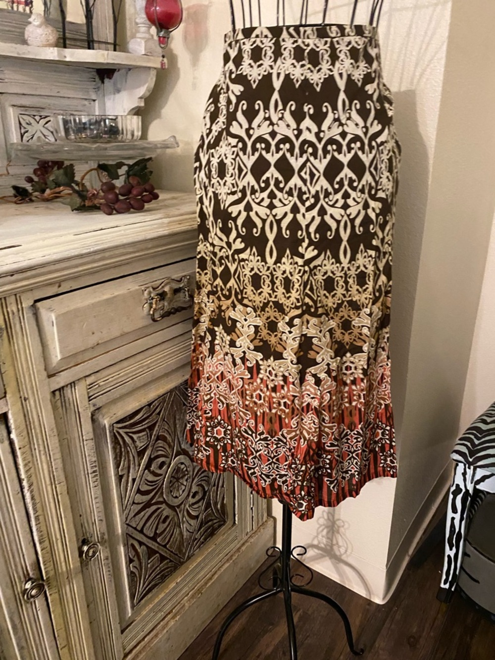 Liz Claiborne Brown, Cream & Rust Ombre Midi Skirt